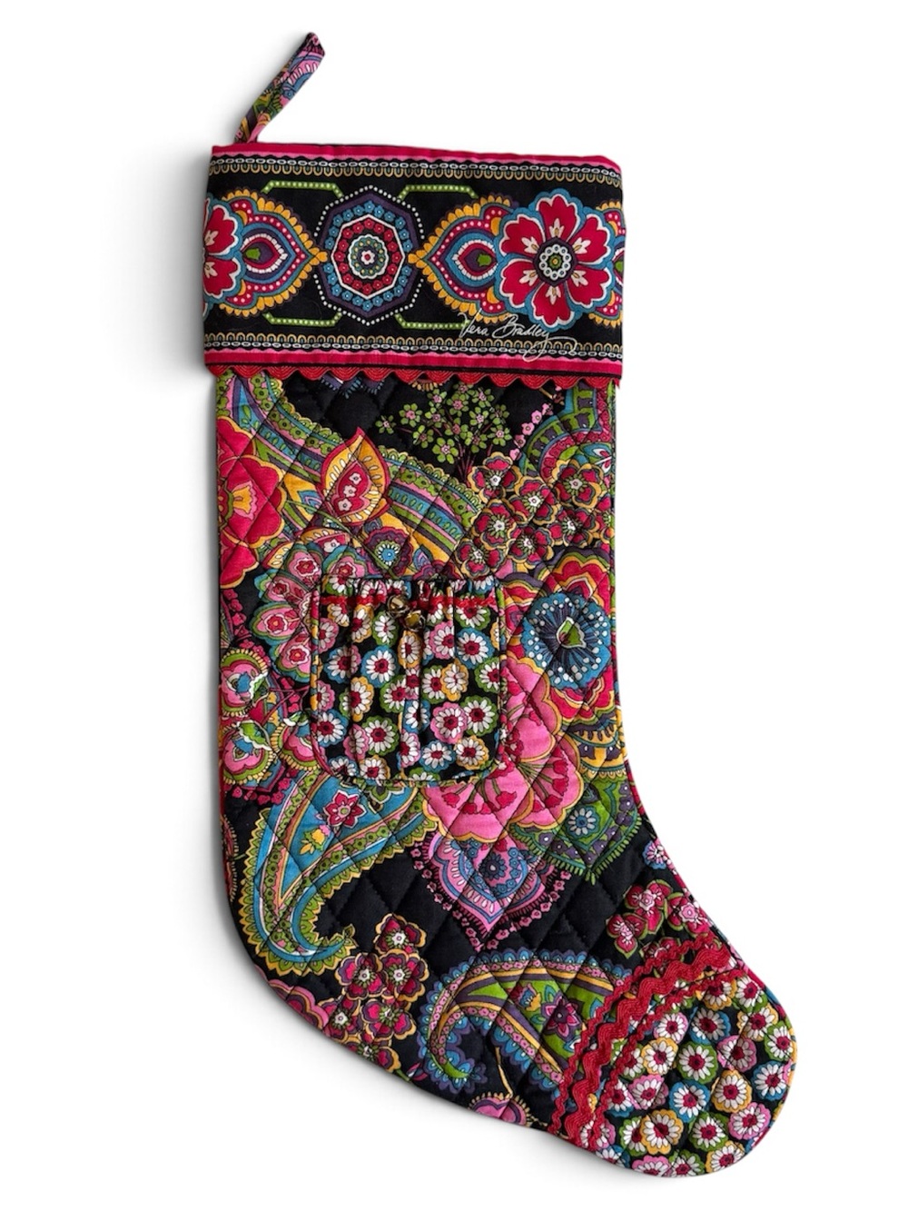 Vera Bradley Symphony In Hue Quilted Christmas Stocking Black Floral Paisley